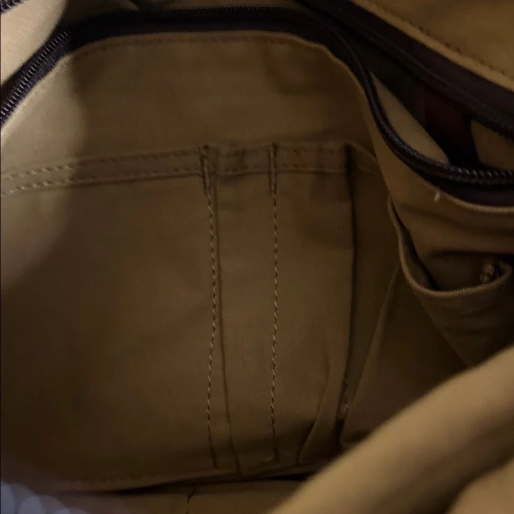 Duluth Trading Co Olive Canvas Laptop Bag with Brown Leather Trim
